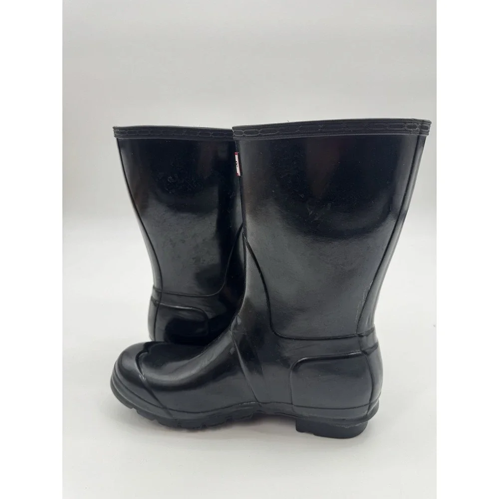 Hunter Original Short Gloss Black Mid Calf 6M Rain Boot Fisherman Preppy Marine